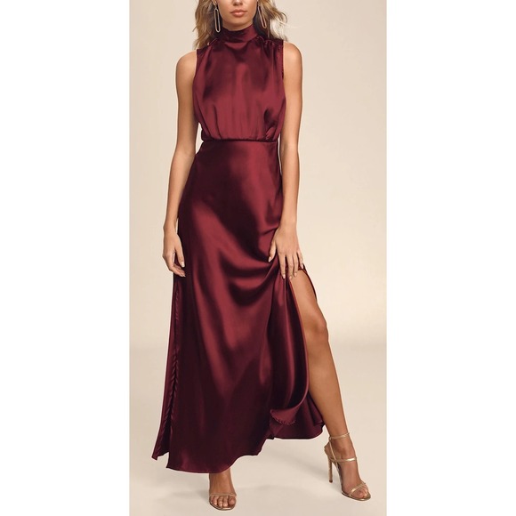 Lulus Dresses & Skirts - NWT Lulus Classic Elegance Wine Red Satin Maxi Dress Size M